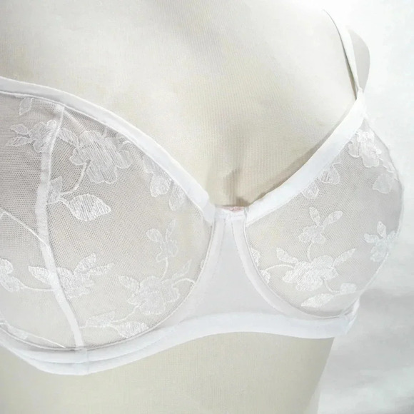 34C Felina 190013 Sabrina Sheer‎ Lace Demi UW Bra White NWT - Picture 11 of 13